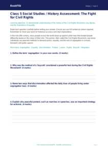 Free Civil Rights Assessment | Class 5 | Social Studies / History | BookFlik