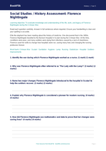 Free Florence Nightingale Assessment | Class 5 | Social Studies / History | BookFlik