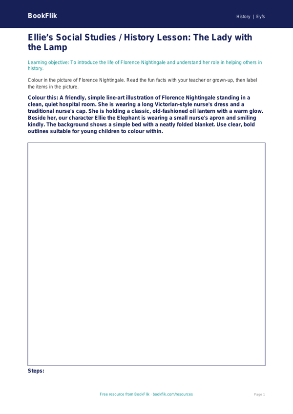 Free Florence Nightingale Colouring Page | Nursery / LKG | Social Studies / History | BookFlik worksheet preview — History Florence Nightingale
