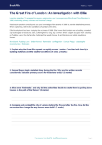 Free Great Fire Of London Worksheet | Class 4 | Social Studies / History | BookFlik