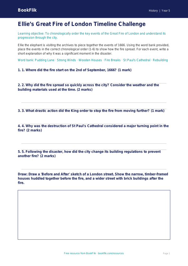 Free Great Fire Of London Activity Sheet | Class 5 | Social Studies / History | BookFlik worksheet preview — History Great Fire Of London