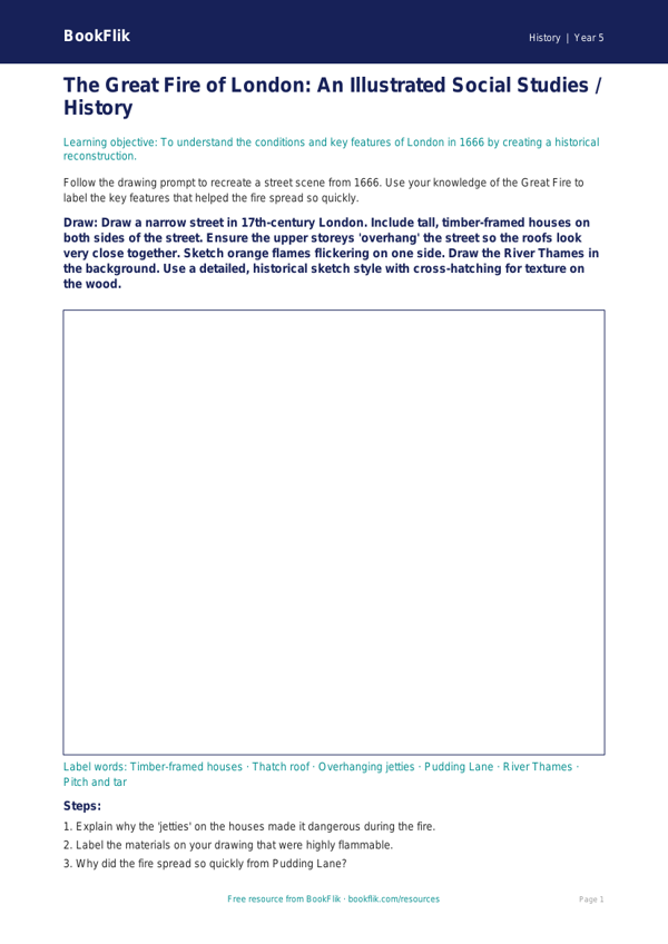 Free Great Fire Of London Drawing Sheet | Class 5 | Social Studies / History | BookFlik worksheet preview — History Great Fire Of London
