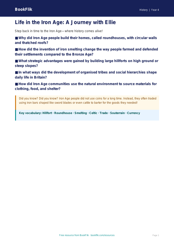 Social Studies / History iron age poster class 4 greater depth worksheet preview — History Iron Age