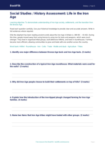 Free Iron Age Assessment | Class 5 | Social Studies / History | BookFlik