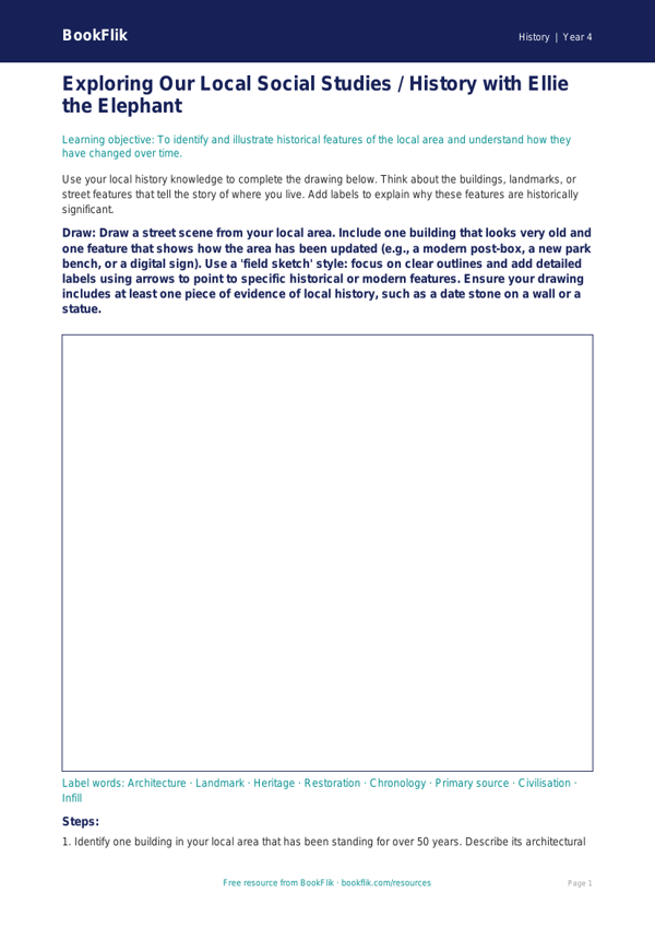 Free Local History Drawing Sheet | Class 4 | Social Studies / History | BookFlik worksheet preview — History Local History