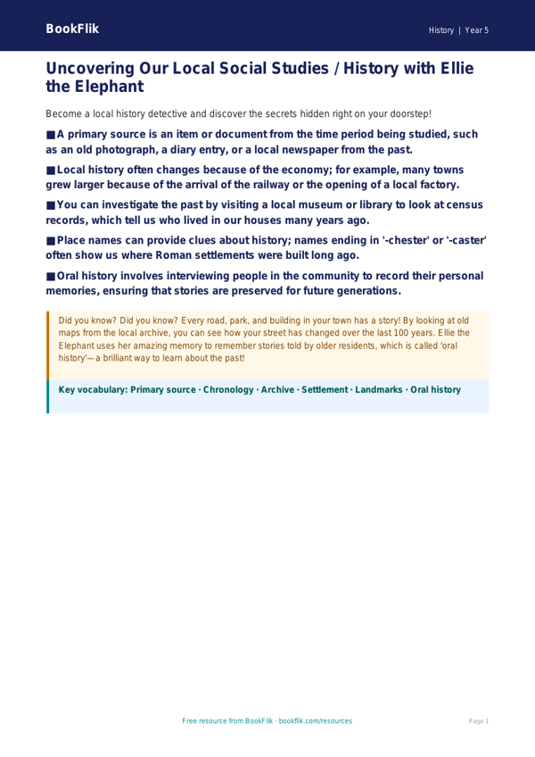 Free Local History Poster | Class 5 | Social Studies / History | BookFlik worksheet preview — History Local History