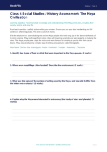Free Maya Civilisation Assessment for Class 4 | Social Studies / History | BookFlik