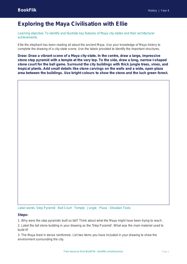 Free Maya Civilisation Drawing Sheet | Class 4 | Social Studies / History | BookFlik worksheet preview — History Maya Civilisation