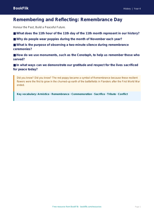 Social Studies / History remembrance day poster class 4 greater depth worksheet preview — History Remembrance Day