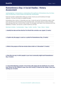 Remembrance Day Assessment for Class 5 | CBSE Social Studies | BookFlik