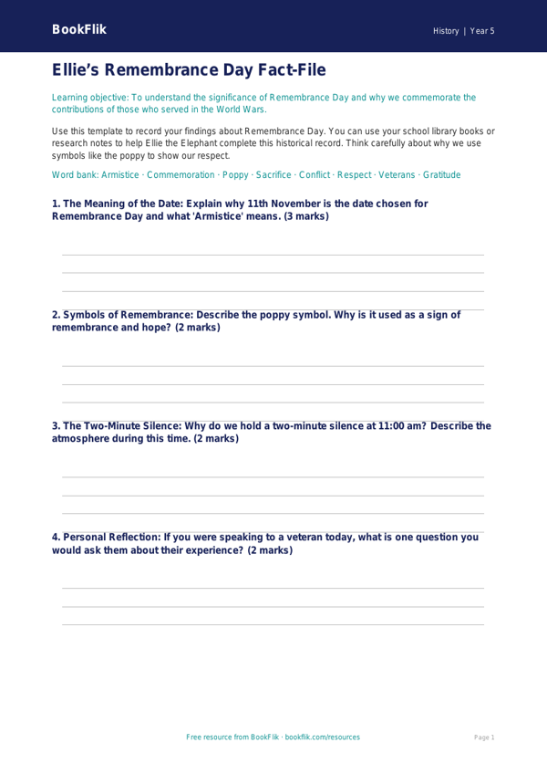 Remembrance Day Lesson Plan & Worksheet | Class 5 | CBSE Social Studies worksheet preview — History Remembrance Day