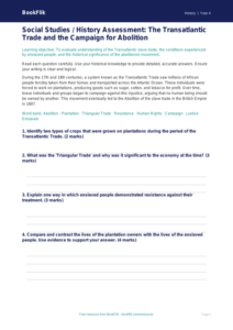 Free Slavery Assessment | Class 4 | Social Studies / History | BookFlik