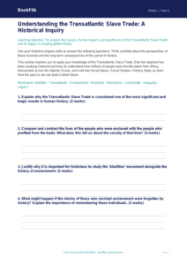 Free Slavery Worksheet | Class 4 | Social Studies / History | BookFlik
