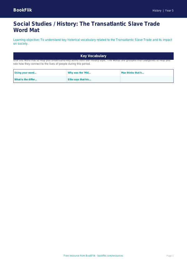 Class 5 History: Understanding Slavery and Human Rights | BookFlik worksheet preview — History Slavery