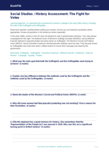 Free Suffragettes Assessment | Class 5 | Social Studies / History | BookFlik