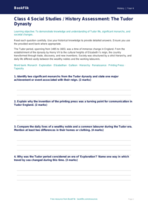 Free Tudors Assessment | Class 4 | Social Studies / History | BookFlik