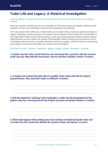 Free Tudors Worksheet | Class 4 | Social Studies / History | BookFlik