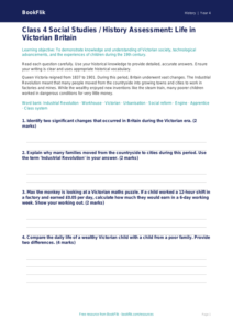 Social Studies / History victorians assessment class 4 greater depth