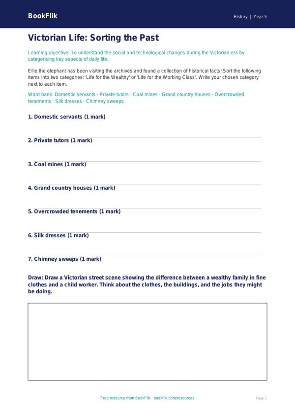 Free Victorians Activity Sheet | Class 5 | Social Studies / History | BookFlik worksheet preview — History Victorians