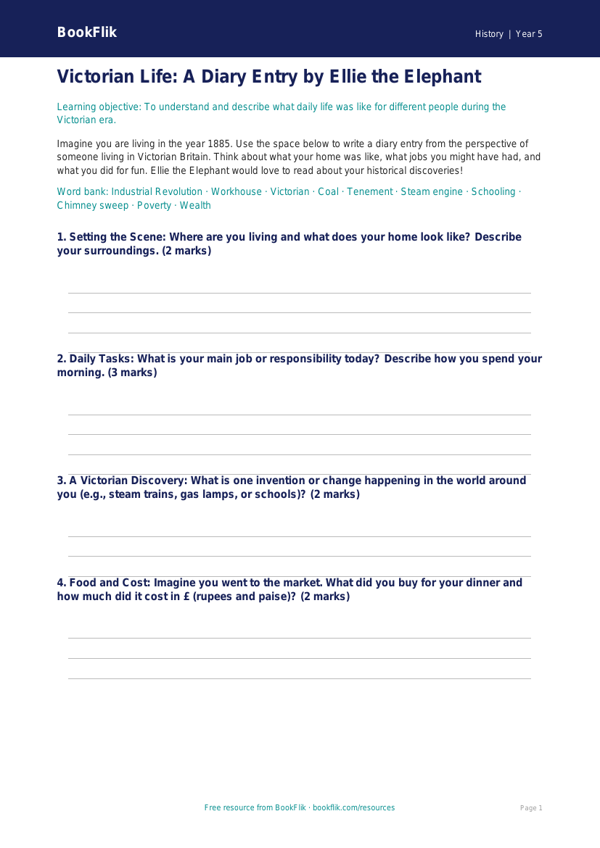 Free Victorians Template | Class 5 | Social Studies / History | BookFlik worksheet preview — History Victorians