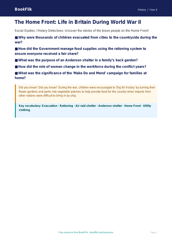 Free WW2 Educational Poster | Class 4 | Social Studies / History | BookFlik worksheet preview — History Ww2