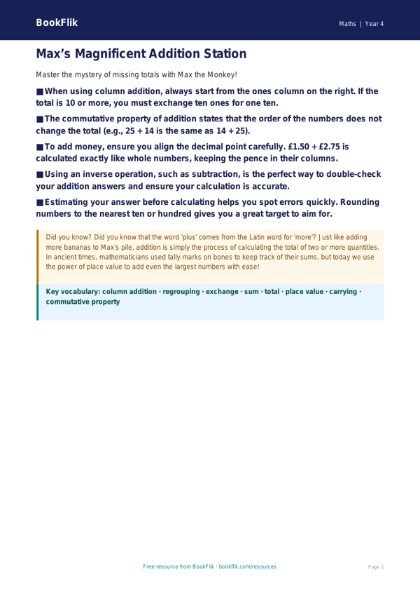 Advanced Addition Worksheet | Class 4 Maths | BookFlik worksheet preview — Maths Addition