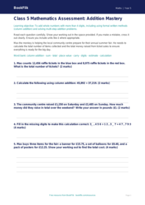 Free Addition Assessment | Class 5 | Maths | BookFlik