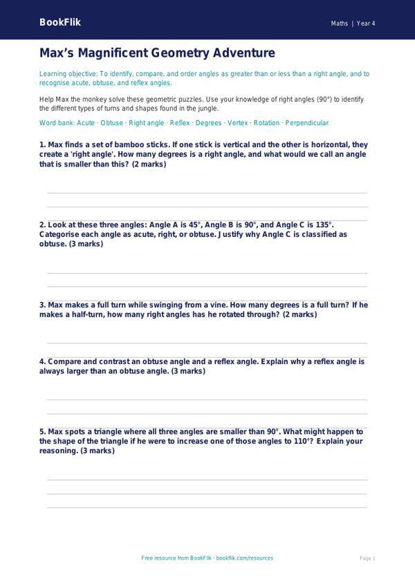 Maths angles worksheet class 4 greater depth worksheet preview — Maths Angles