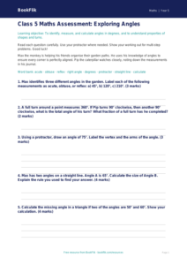Free Angles Assessment | Class 5 | Maths | BookFlik
