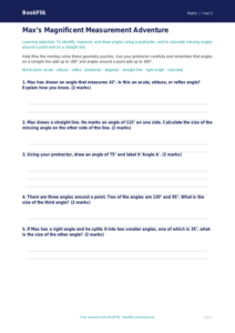 Free Angles Worksheet | Class 5 | Maths | BookFlik