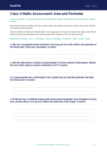 Free Area And Perimeter Assessment | Class 4 | Maths | BookFlik