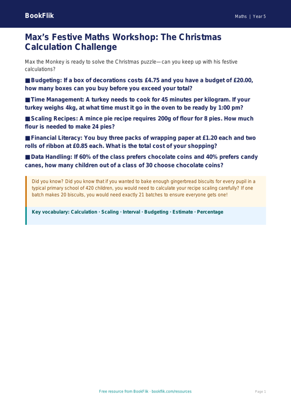 Free Christmas Maths Poster | Class 5 | Maths | BookFlik worksheet preview — Maths Christmas Maths