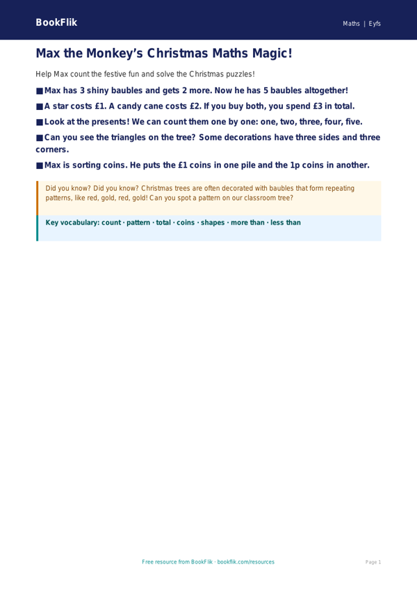 Free Christmas Maths Poster | Nursery / LKG | Maths | BookFlik worksheet preview — Maths Christmas Maths
