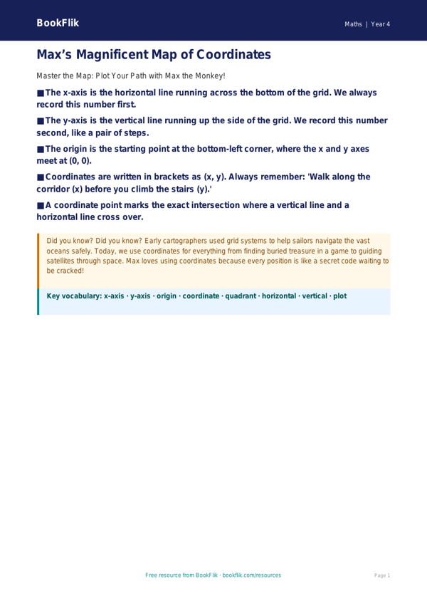 Free Coordinates Poster | Class 4 | Maths | BookFlik worksheet preview — Maths Coordinates