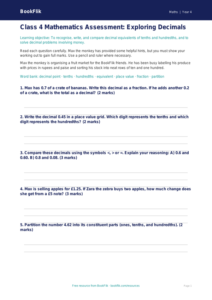 Maths decimals assessment class 4 greater depth