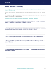 Free Decimals Worksheet | Class 5 | Maths | BookFlik