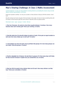 Free Division Assessment | Class 1 | Maths | BookFlik