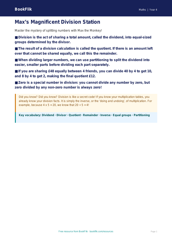 Maths division poster class 4 greater depth worksheet preview — Maths Division