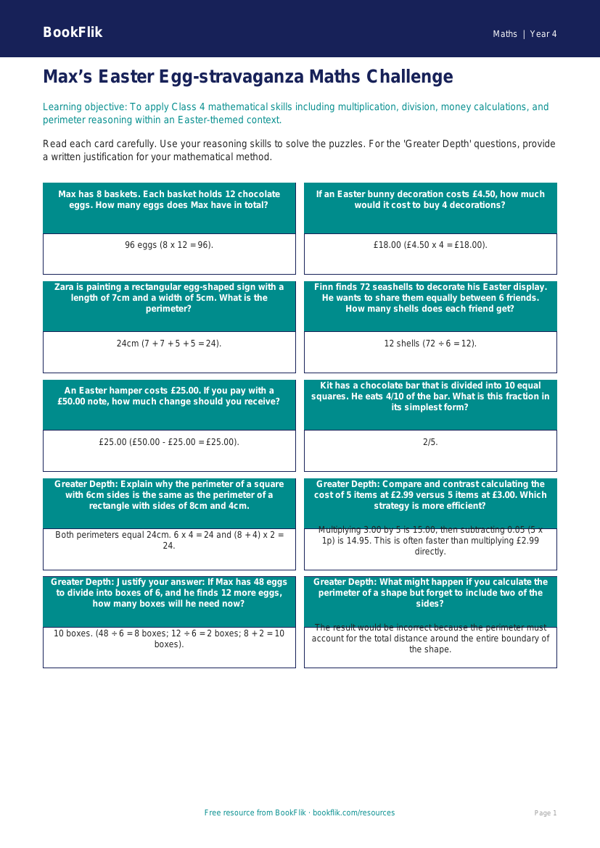 Maths easter maths flashcards class 4 greater depth worksheet preview — Maths Easter Maths
