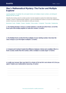 Free Factors And Multiples Template | Class 4 | Maths | BookFlik