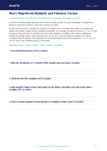 Free Factors And Multiples Track Sheet | Class 4 | Maths | BookFlik