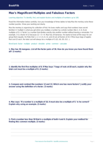 Free Factors And Multiples Track Sheet | Class 4 | Maths | BookFlik