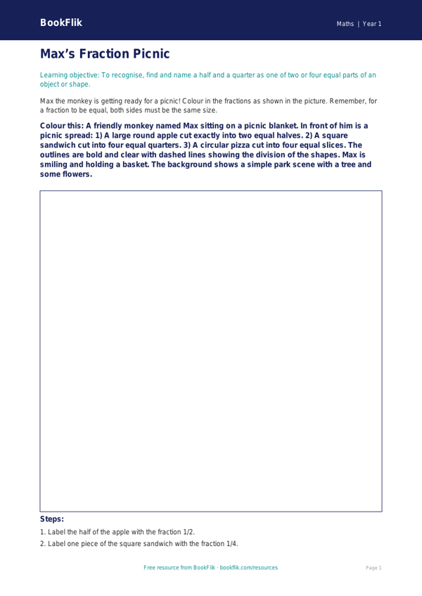 Free Fractions Colouring Page | Class 1 | Maths | BookFlik worksheet preview — Maths Fractions