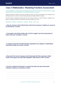 Free Fractions Assessment | Class 4 | Maths | BookFlik