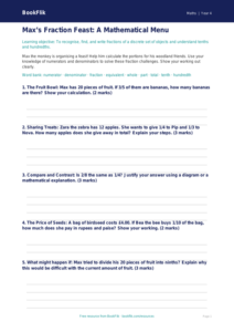 Maths fractions template class 4 greater depth
