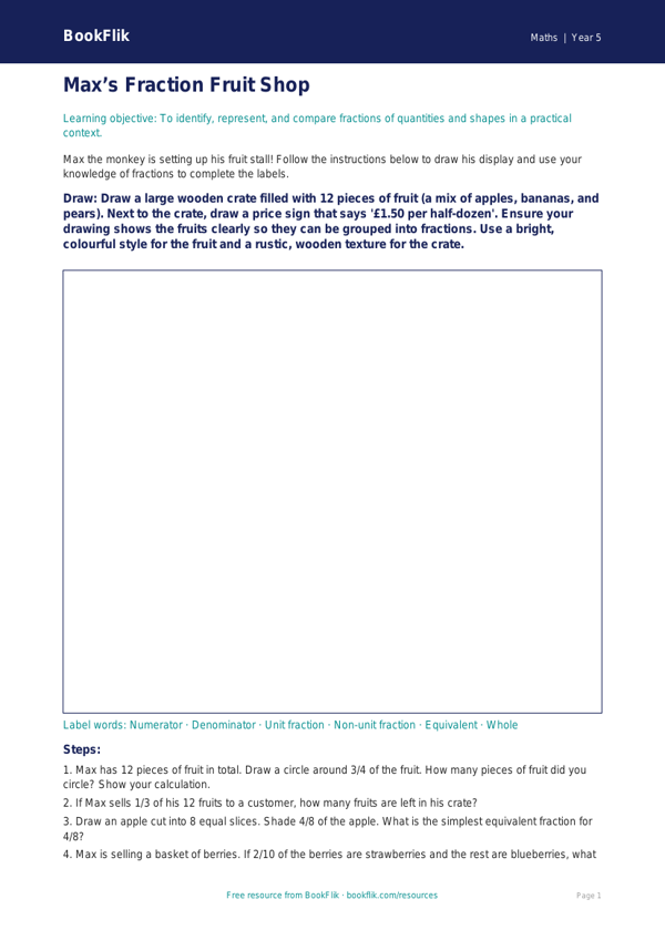 Free Fractions Drawing Sheet | Class 5 | Maths | BookFlik worksheet preview — Maths Fractions