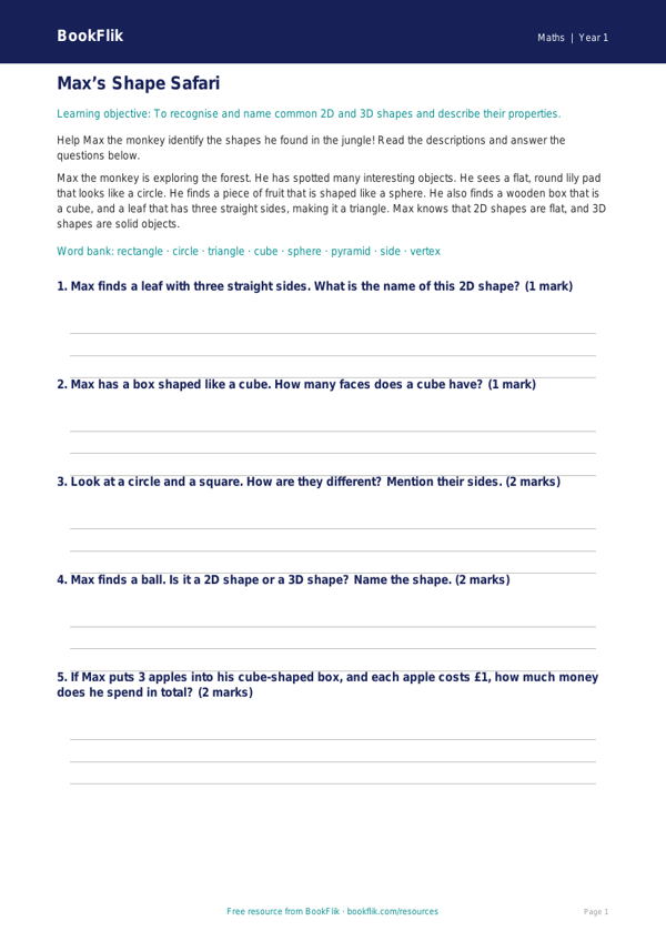 Free Geometry Track Sheet | Class 1 | Maths | BookFlik worksheet preview — Maths Geometry