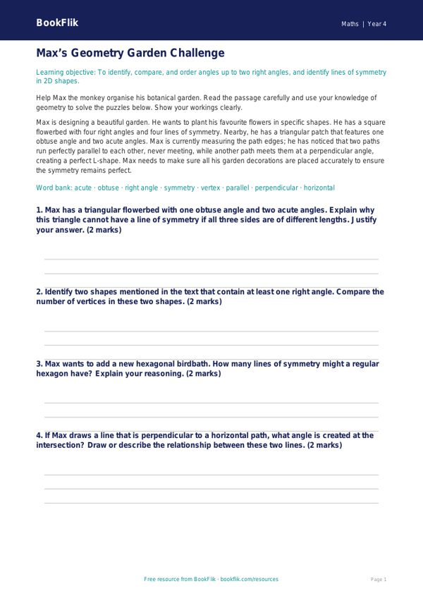 Maths geometry track sheet class 4 greater depth worksheet preview — Maths Geometry
