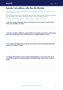Halloween Maths Worksheet for Class 4 | CBSE Maths Practice | BookFlik