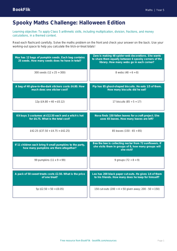 Halloween Maths Practice for Class 5 | CBSE Curriculum | BookFlik worksheet preview — Maths Halloween Maths